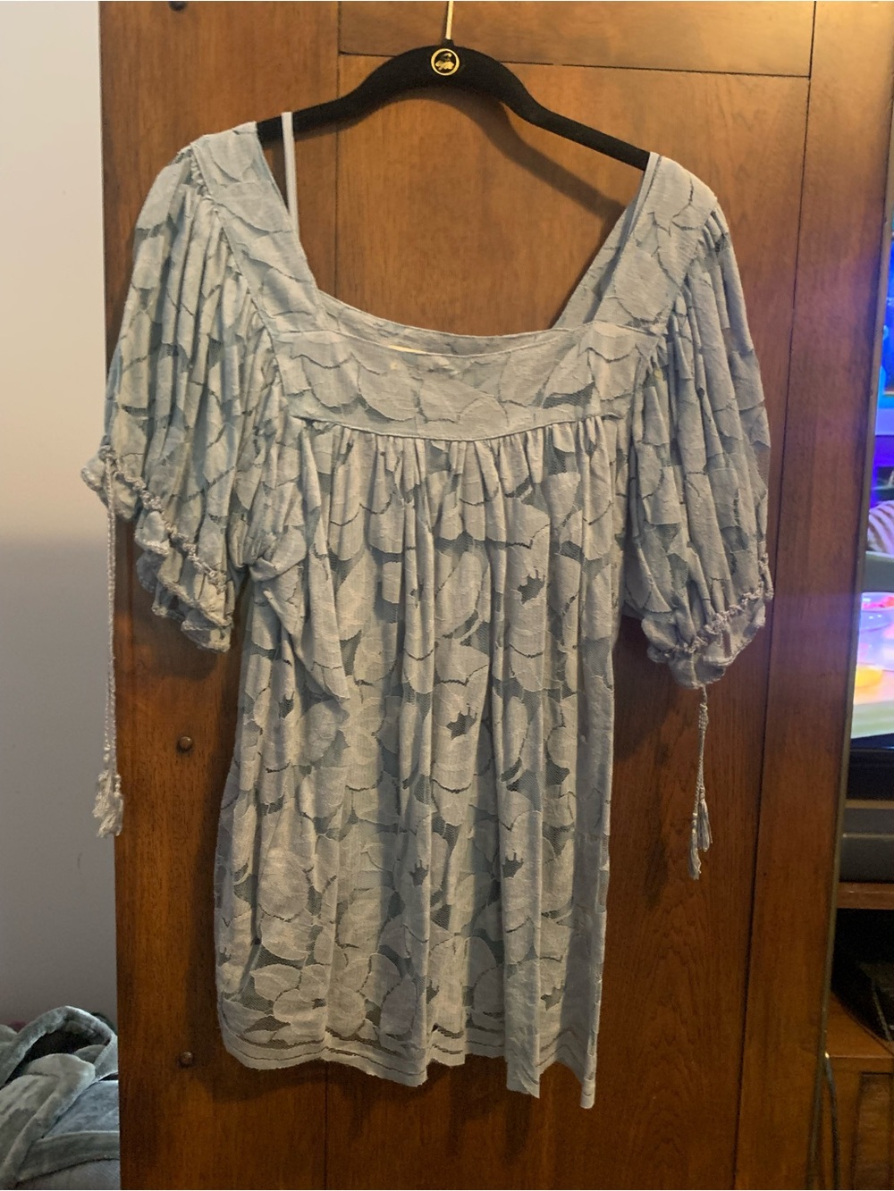 Beige by eci Light Blue Floral Lace Peasant Tunic
